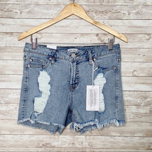 NWT Dear John Ava Distressed Shorts Blue Denim Cutoff Beach Vacay Boho Size 30 - Picture 2 of 11